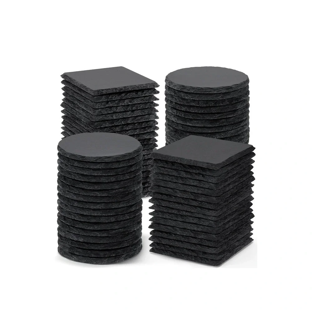 Black Slate Coasters Set of 4 Round‎ Stone Drink Coaster Deer Stag Etched 4 Inch